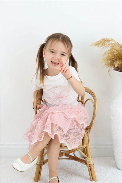 falcomini Girl's Skirt T-Shirt. Printed Lace 2 Piece Set 2/6 Years