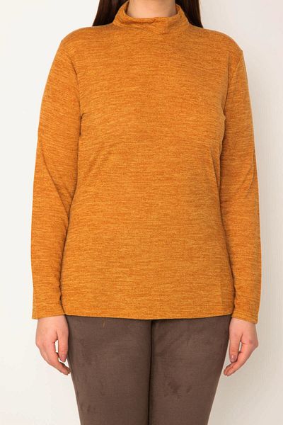 Şans Women's Plus Size Mustard Stand Collar Blouse 65n31942