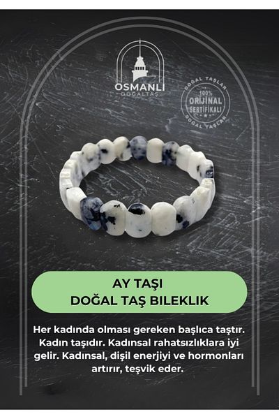 OSMANLI DOĞAL TAŞ Moon Stone Natural Stone Wide Cut Bracelet
