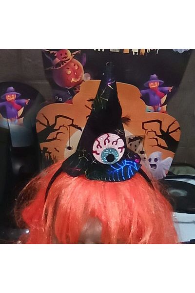 partidolu Halloween Hologram Print Καπέλο μάγισσας με τούλι με γούνινο καπέλο 1 τεμάχιο πολύχρωμο