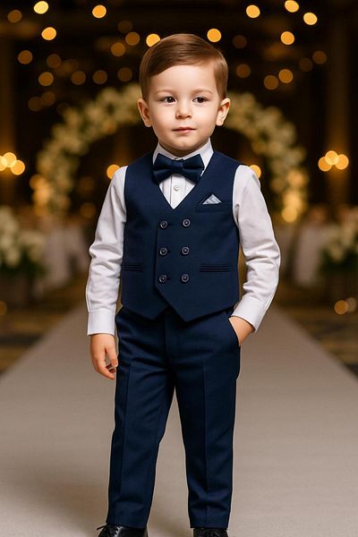 Terry Knitted Model Suit Men with Vest / Vest Suit with Bow Tie / Shirt-Vest-Pants Suit