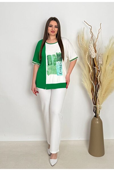 DE WHITES Plus Size Printed and Stone Viscos Lycra Bluz