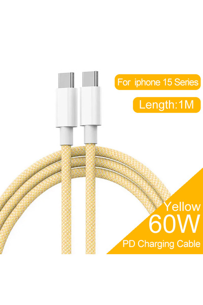 Choice كابل شاحن مضفر من النوع C إلى C بطول 1 متر باللون الأصفر، مزود بتقنية ...