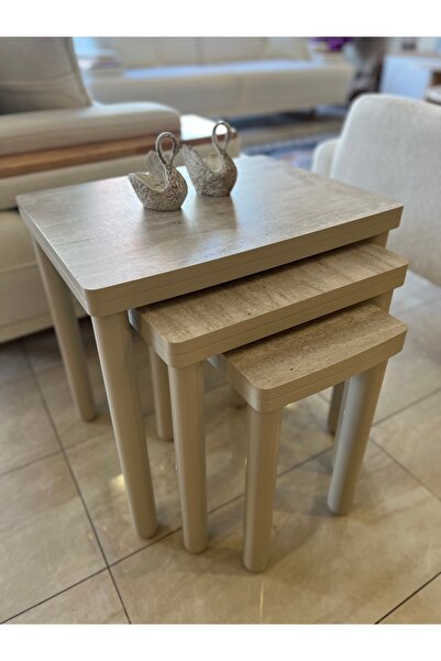 AKSET 3lü Full Traverten Bohem Zigon Sehpa