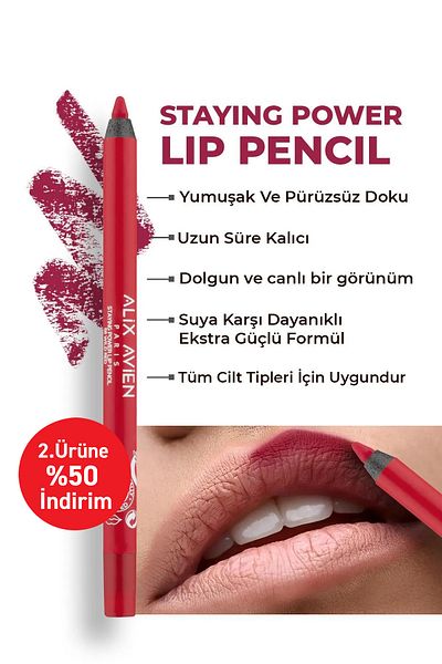 Alix Avien Waterproof Long-Lasting Soft Lip Liner - Staying Power Lip Pencil 56 Wild Red