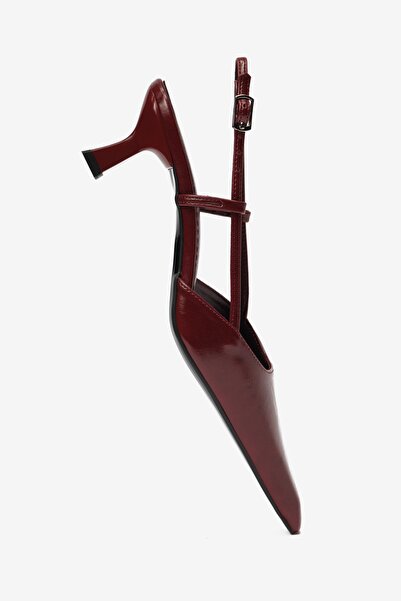 Seniorah Farah Burgundy Leather Open Back Women's Heeled Shoes