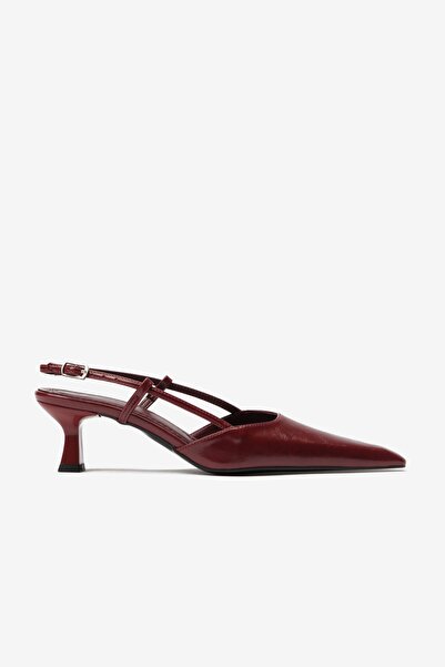 Seniorah Farah Burgundy Leather Open Back Women's Heeled Shoes