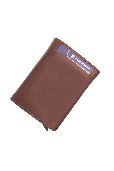 Ancora Leather Мъжки портфейл - Естествена кожа, механизъм за държач за карти, автоматичен, максимален капацитет, кафяв