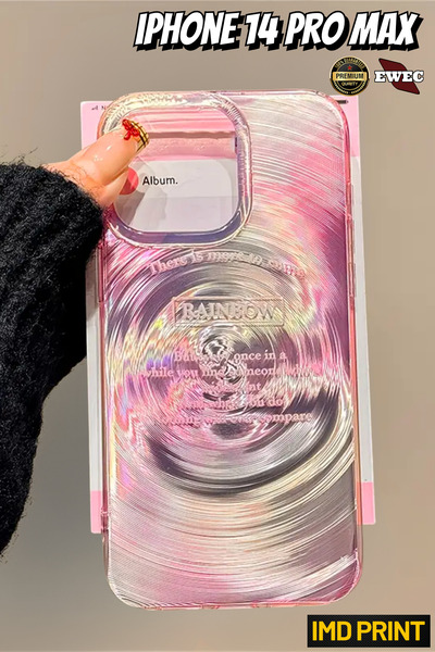 EWEC iPhone 14 Pro Max Uyumlu Gradyan Pembe Rainbow Hologramlı Ins Style IMD ...