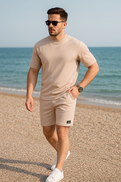 Pobudo Beige Oversize T-Shirt and Shorts Set