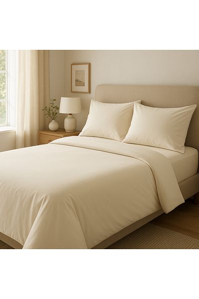 Prime Sleeks Single 100% Cotton Duvet Cover Set 160X220 Cm, Set with Elastic Sheet, Cream