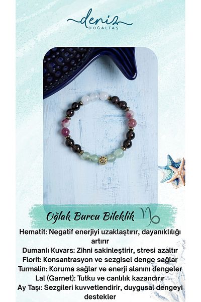 Deniz Doğal Taş Certified Capricorn Hematite and Tourmaline Bracelet