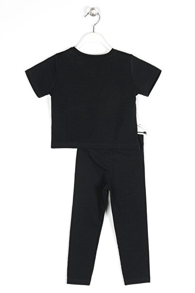 zepkids Crew Neck Short Sleeve Be Awe Some Printed Black Color Girl's Tights Set