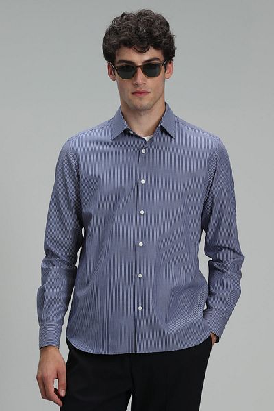 Lufian Предна част Мъжка базова риза Slim Fit Navy Blue