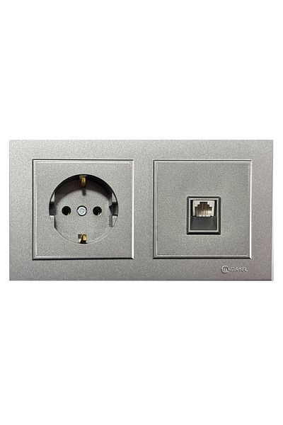 MAKEL Karea Smoked Set of 2 Grounded Socket + Numeris Telephone Socket (Cat3)