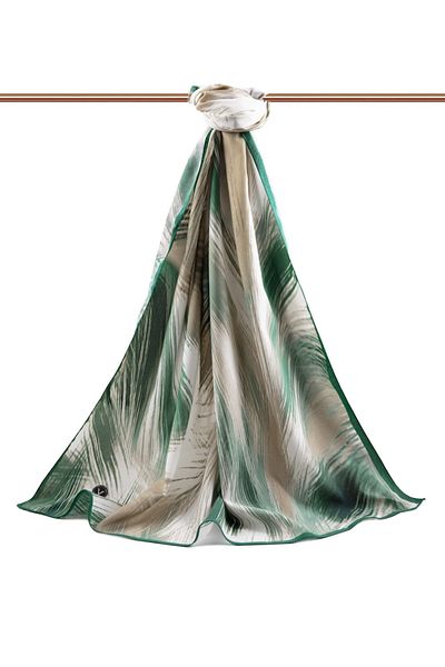 Vissona Mătase Medina de lux cu model geometric verde petrol colorat 75x195 șal rezistent la șifonare tip crep cusătură mușchi