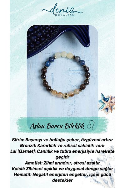 Deniz Doğal Taş Certified Citrine and Bronze Lion Zodiac Bracelet