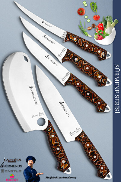 SÜRMENOX Sürmene Serisi Mutfak Şef Bıçak Seti Et Ekmek Sebze Pizza Fileto Bıçağı 5 Li Set Kahve (Mft-027)