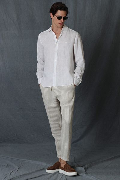 Lufian Cămașă de in pentru bărbați - Pitaya Comfort Fit White