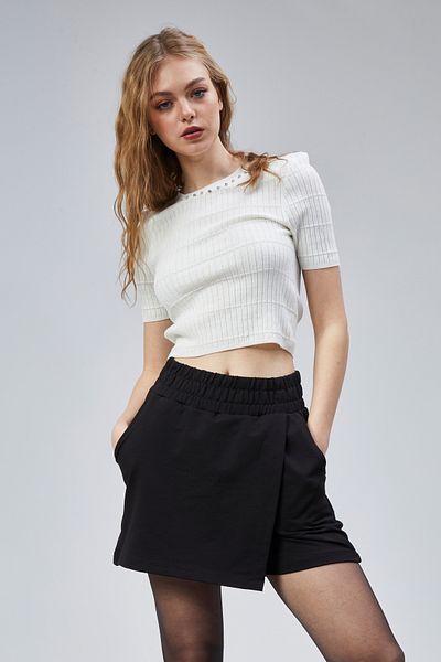 TF The Fancy For You Fancy Women's Basic Black Shorts Skirt with Elastic Waist Pockets