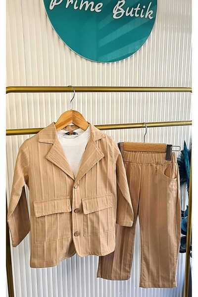 Prime Butik Linen Boy Beige 3 Piece Set Trousers Jacket |   Stylish – Comfortable – Natural Look