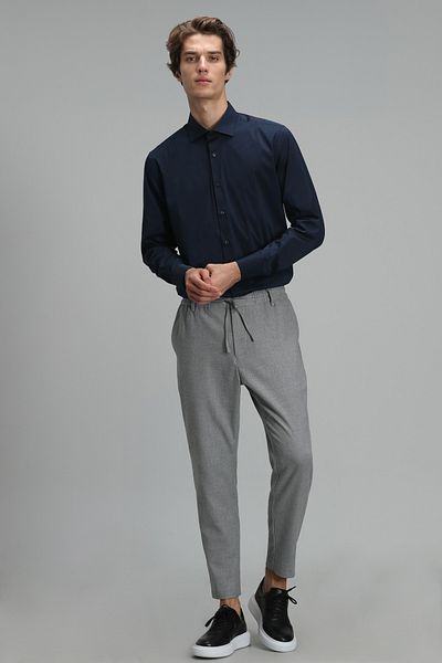 Lufian Мъжка стандартна риза Austin Slim Fit Navy Blue