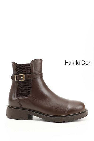 GÖNDERİ(R) Women / Girls Brown Antique Buckle Genuine Leather Chelsea Boots