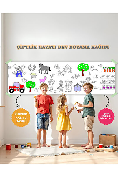woodhomeworks Çiflik Hayatı Temalı Dev Boyama Kağıdı 2,5 Metre Rulo Boyama Ka...