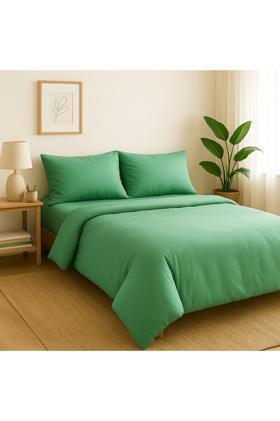 Prime Sleeks طقم لحاف فردي قطن 100% مقاس 160×220 سم، طقم ملاءة مطاطية، أخضر ن...