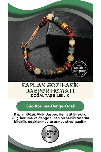 OSMANLI DOĞAL TAŞ Sertifikalı Kaplan Gözü Akik Jasper Hematit Doğal Taşlı Hak...