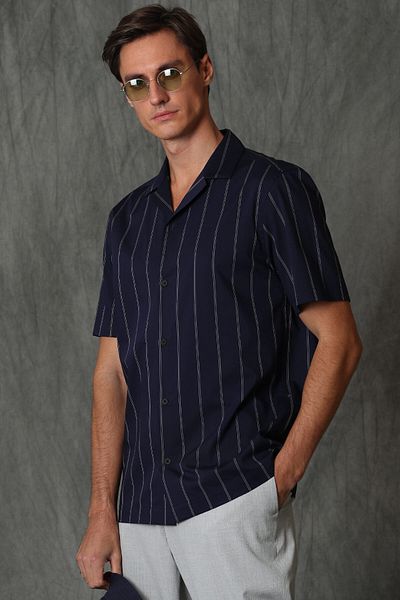 Lufian Derin Men's Smart Shirt Comfort Slim Fit Navy Blue