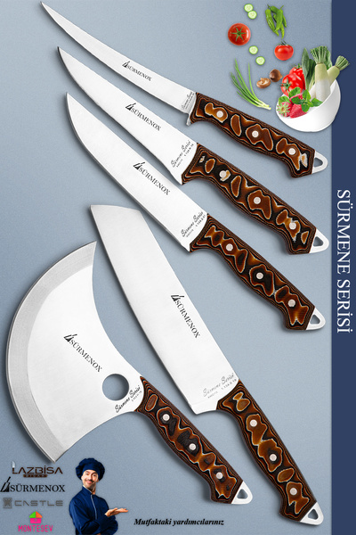 SÜRMENOX Sürmene Serisi Mutfak Şef Bıçak Seti Et Ekmek Sebze Börek Fileto Bıçağı 5 Li Set Kahve (Mft-026)