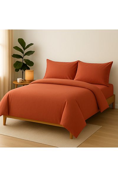 Prime Sleeks Single 100% Cotton Duvet Cover Set 160X220 Cm, Set with Elastic Sheet, Dusty Rose