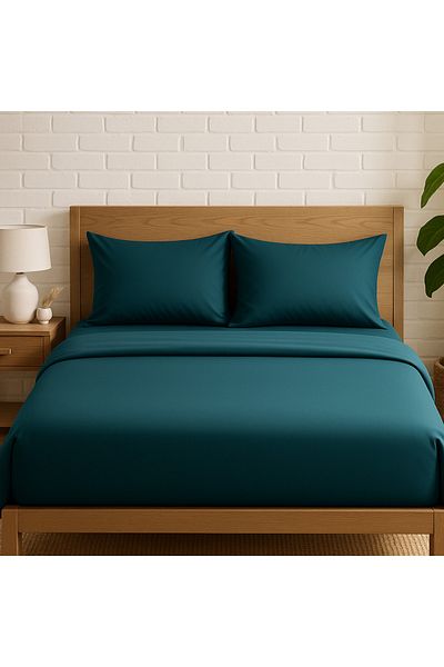 Prime Sleeks Set lenjerie de pat 100% bumbac pentru o singură persoană 160x220 cm, set cu cearșafuri, albastru petrol
