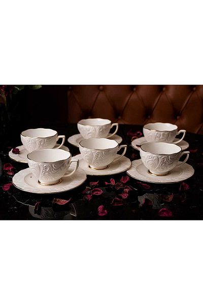 DOWRY STİL Silk Luxury Coffee Cup 6 Seater 12 Piece Gold Gilding Rosen