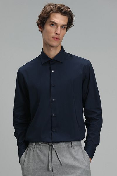 Lufian Мъжка стандартна риза Austin Slim Fit Navy Blue