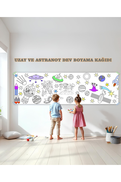 woodhomeworks Uzay ve Astranot Temalı Dev Boyama Kağıdı 2,5 Metre Rulo Boyama...