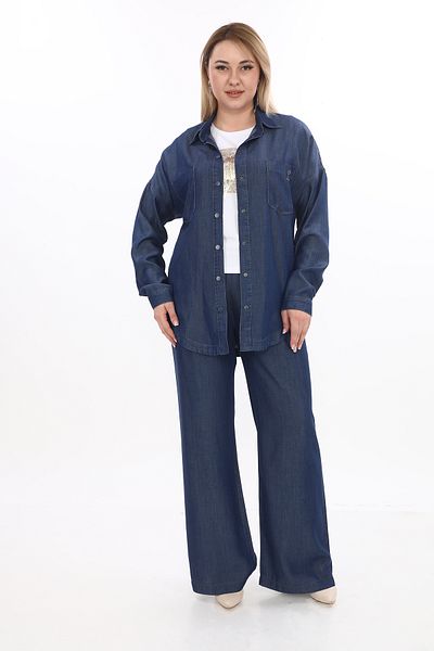 EXİTLİNE Women's Triple Navy Blue Summer Suit Jacket Pants Tshirt