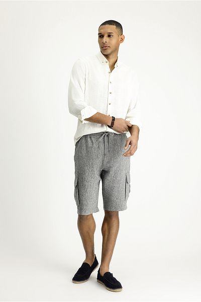 Kiğılı Linen Bermuda with Lace-Up Waist Cargo Pockets - 8682608545910