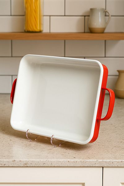 EBUTAY La Vita Rossa Vintage Red Baking Tray with Enamel Handle |   Ebutay