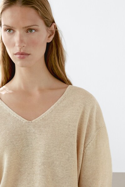 Massimo Dutti %100 keten V yaka kazak