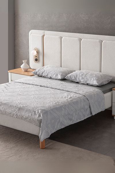 BUGİ HOME COLLECTİON Anna Delux Double Multi-Purpose Bedspread Set Gray Cotton Duvet Cover Set Daily 220X240