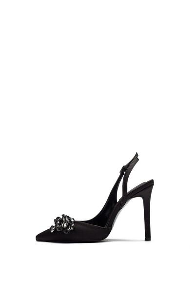 Dedos Kadın Yüksek Topuklu Taş İşlemeli Fiyonklu Saten Abiye Ayakkabı 350