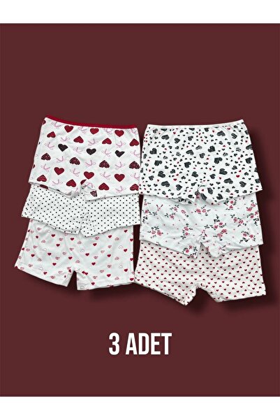 Erdenay Tekstil Mixed Patterned Girl's Boxer 3-Piece