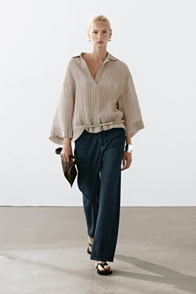 Massimo Dutti Flowing open-neck linen blend blouse