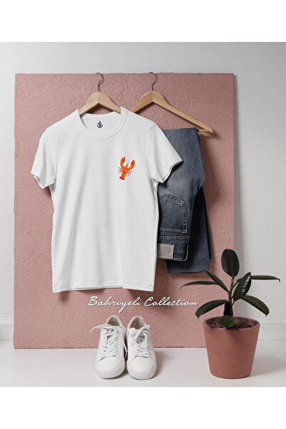 Bahriyeli Collection Oversize Seafood Lobster Pocket Design Unisex T-Shirt