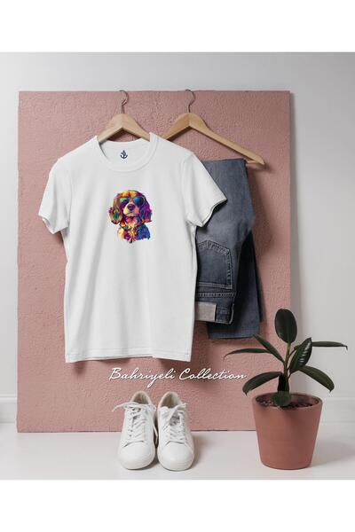 Bahriyeli Collection Oversize kroj Šareni stilizovani dizajn psa sa sunčanim ...