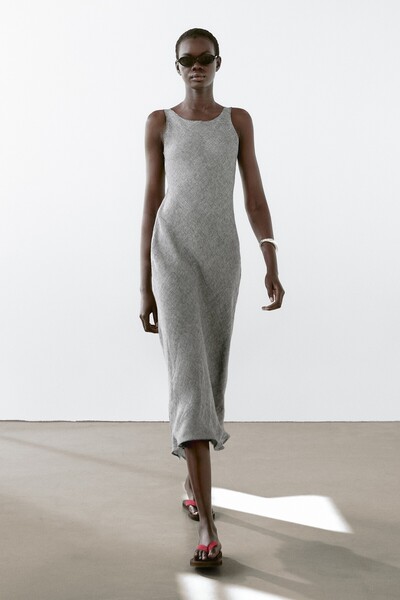 Massimo Dutti %100 keten midi elbise