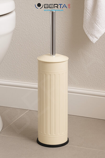 Berta Hijyen Vintage Banyo Seti Krem Çöp Kovası 5lt Tuvalet Fırçası Lüks Model - Mini Boy Çöp Poşeti Hediyelidir