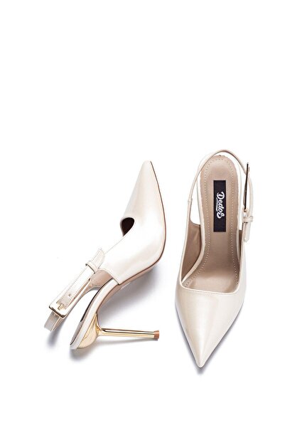 Dedos 9290 Women's Open Back Pointed Toe Galvanized Heeled Sitiletto Shoes
